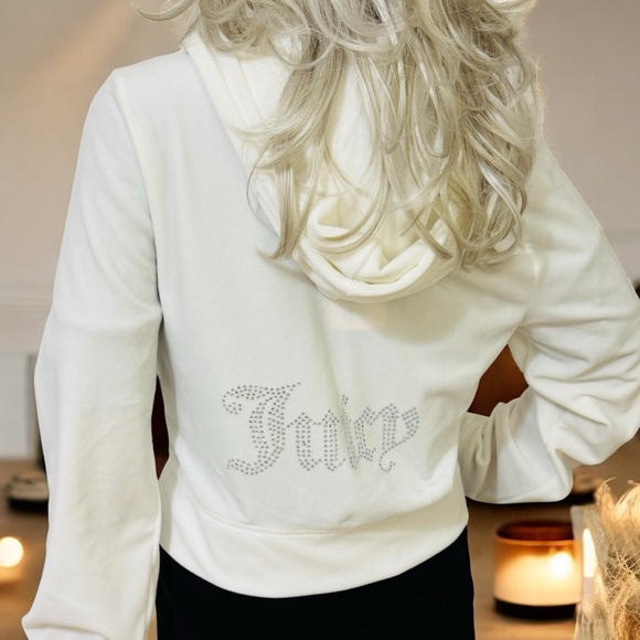 JUICY COUTURE NEW Velour Bling Hoodie White Women's Hoodie Jacket - Picture 2 of 14